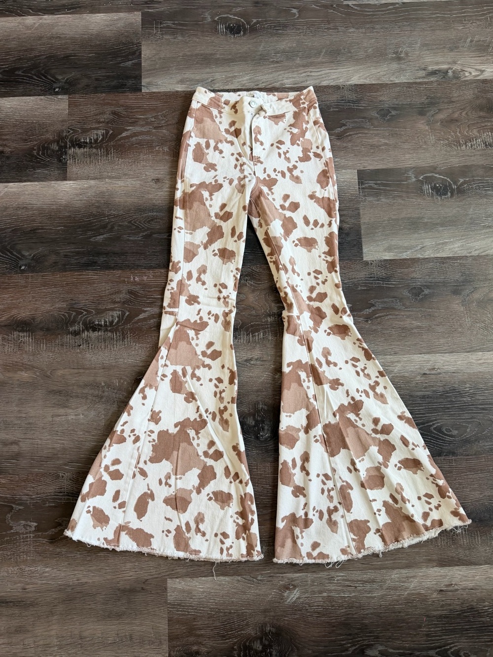 Peach Love California White and Brown Cow Spot Jeans